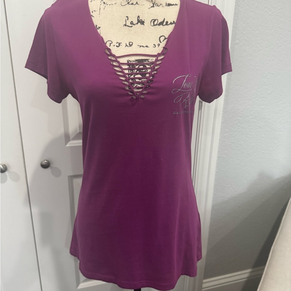 Pink and Purple Short Sleeve Cut Out Tee